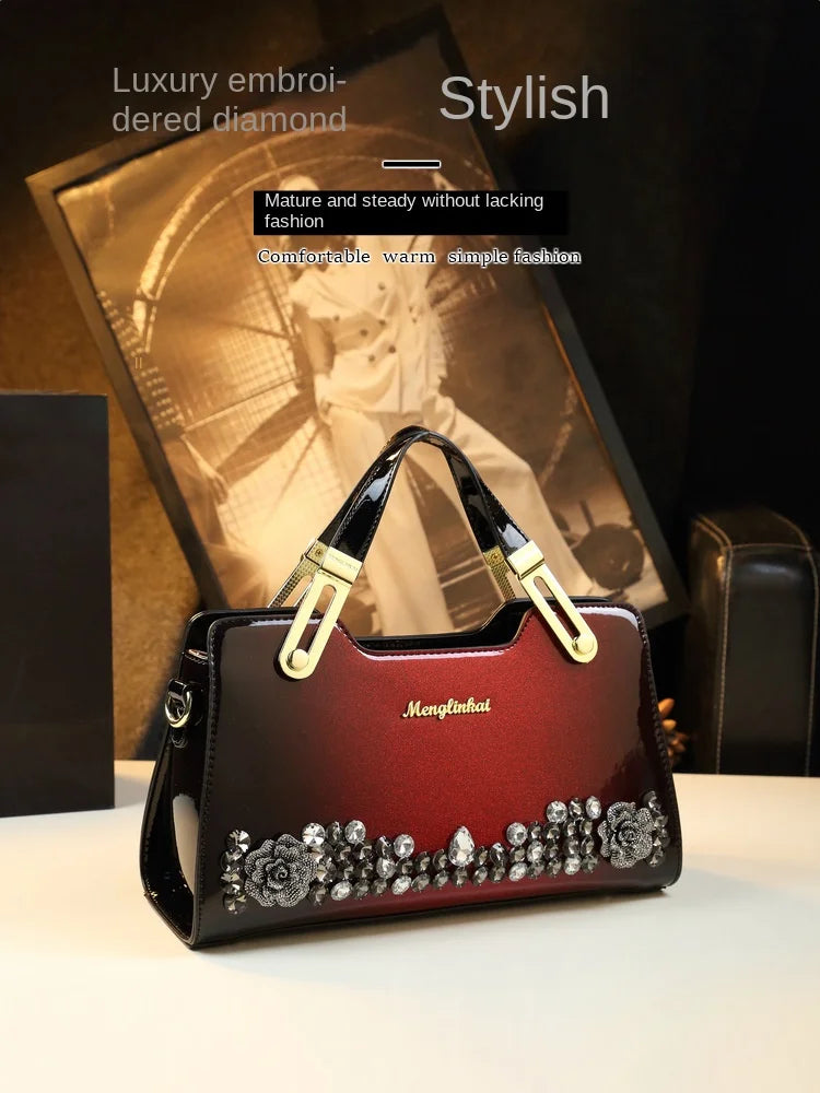 Genuine Leather Diamonds Shoulder Handbag