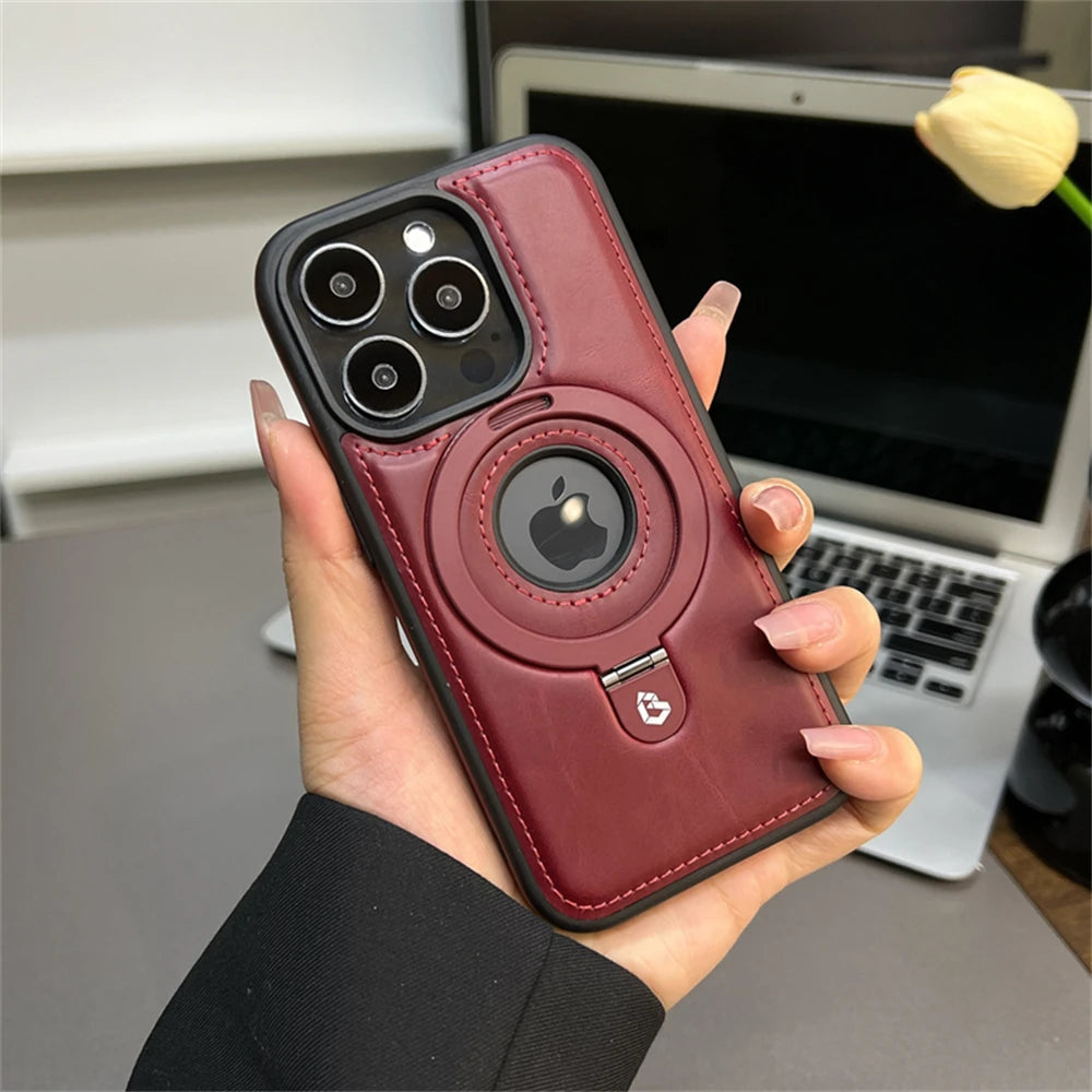 MagSafe PU Leather Ring Stand Case for iPhone