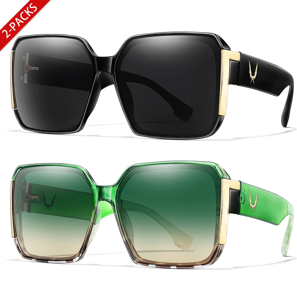 Elegant 2 Packs Unisex Square Sunglasses With UV Protection