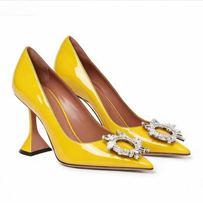 Sun Buckle Rhinestone High-Heels With Wine Glass Heel