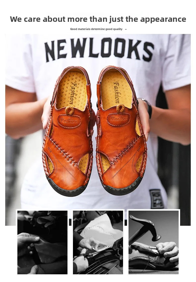 Men’s Premium Leather Sandals – Breathable Slip-On