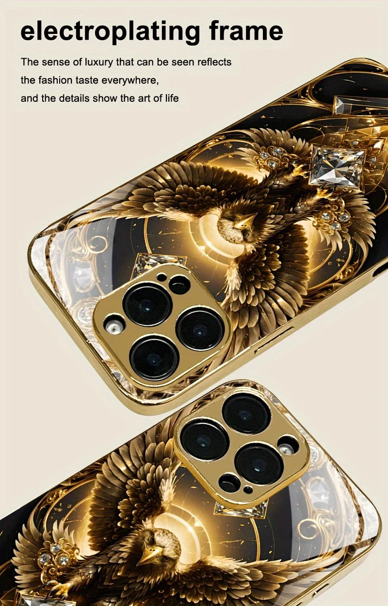 Eagle Gold Electroplated Glass TPU Phone Case For iPhone
