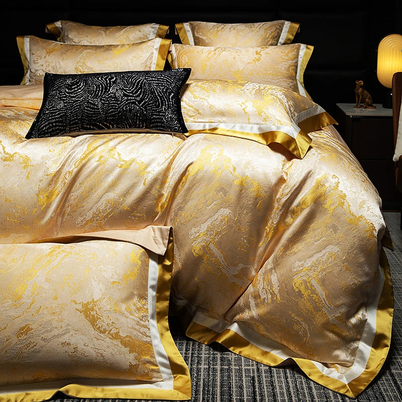 Luxury Black Gold Satin Jacquard Bedding Set 1000TC Cotton