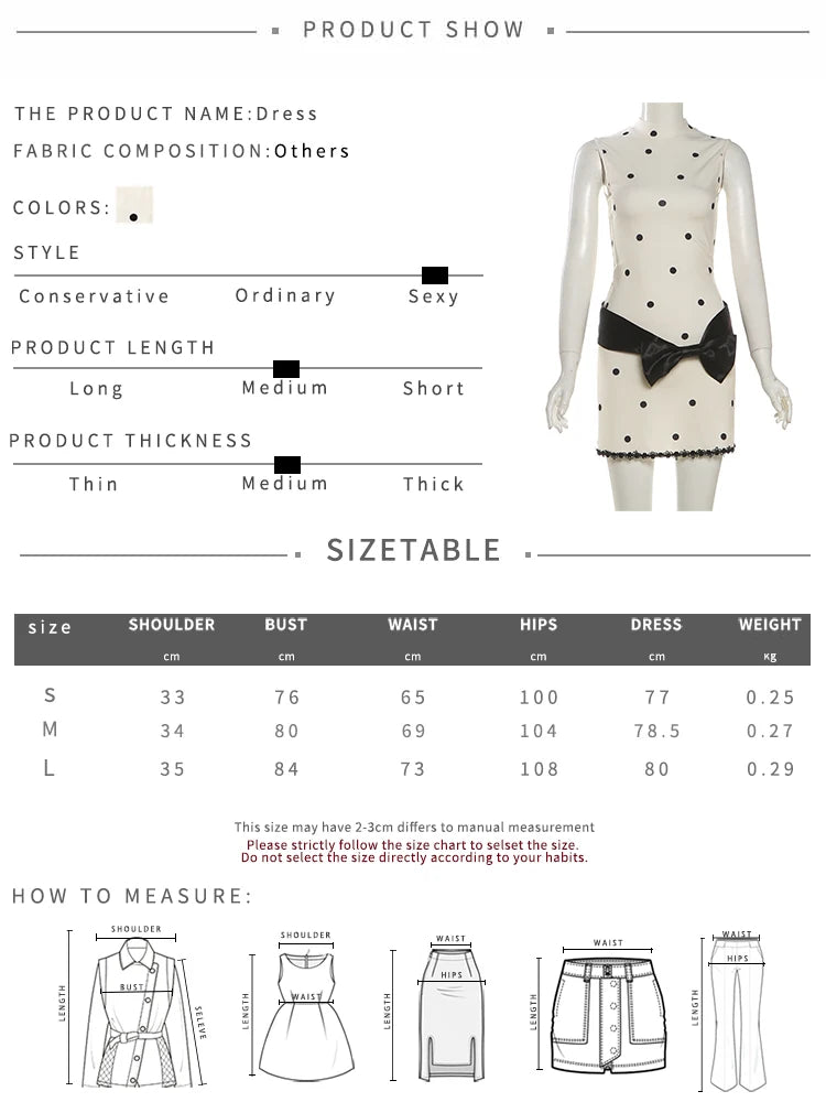 Chic Polka Dot Bodycon Dress Sleeveless Lace Bow
