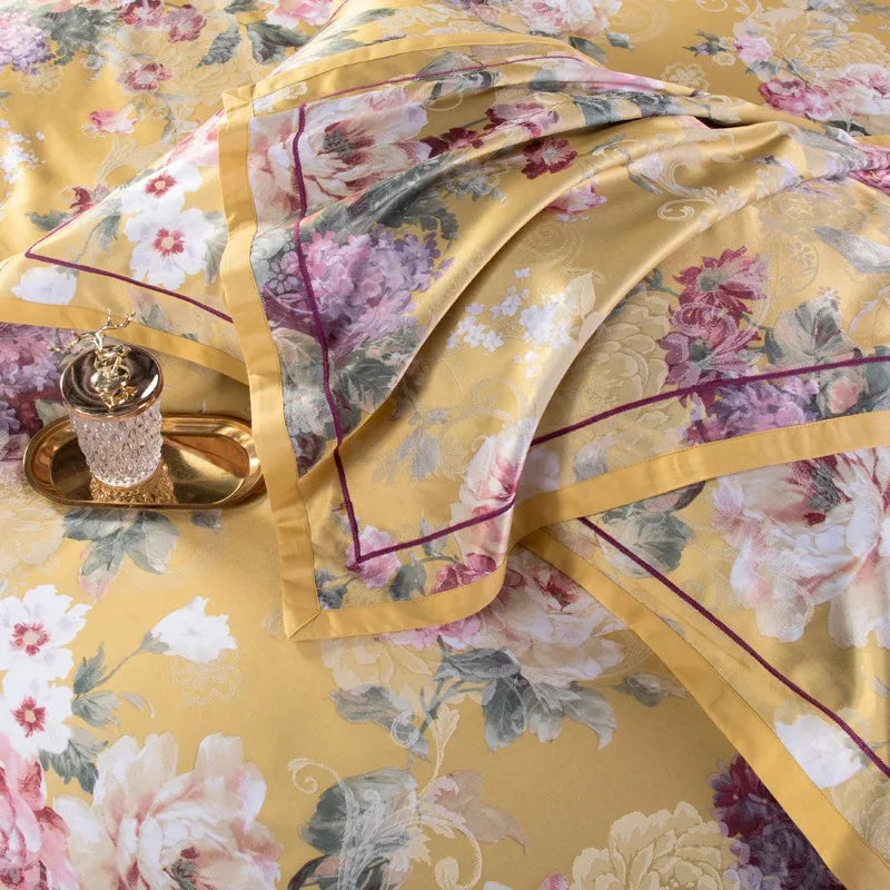  Vintage Chic Blooming Flowers Jacquard Bedding Set