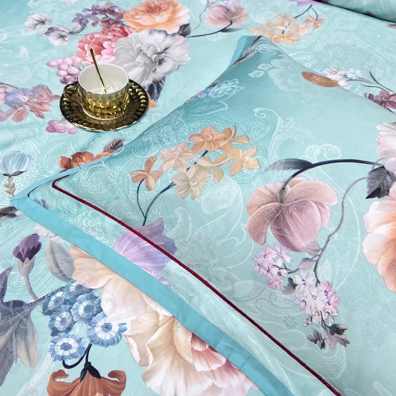  Vintage Chic Blooming Flowers Jacquard Bedding Set
