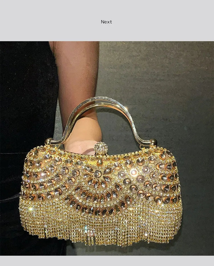 Diamond Evening Gold Clutch Tassel Bag