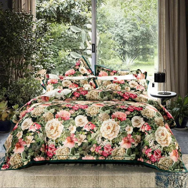  Vintage Chic Blooming Flowers Jacquard Bedding Set