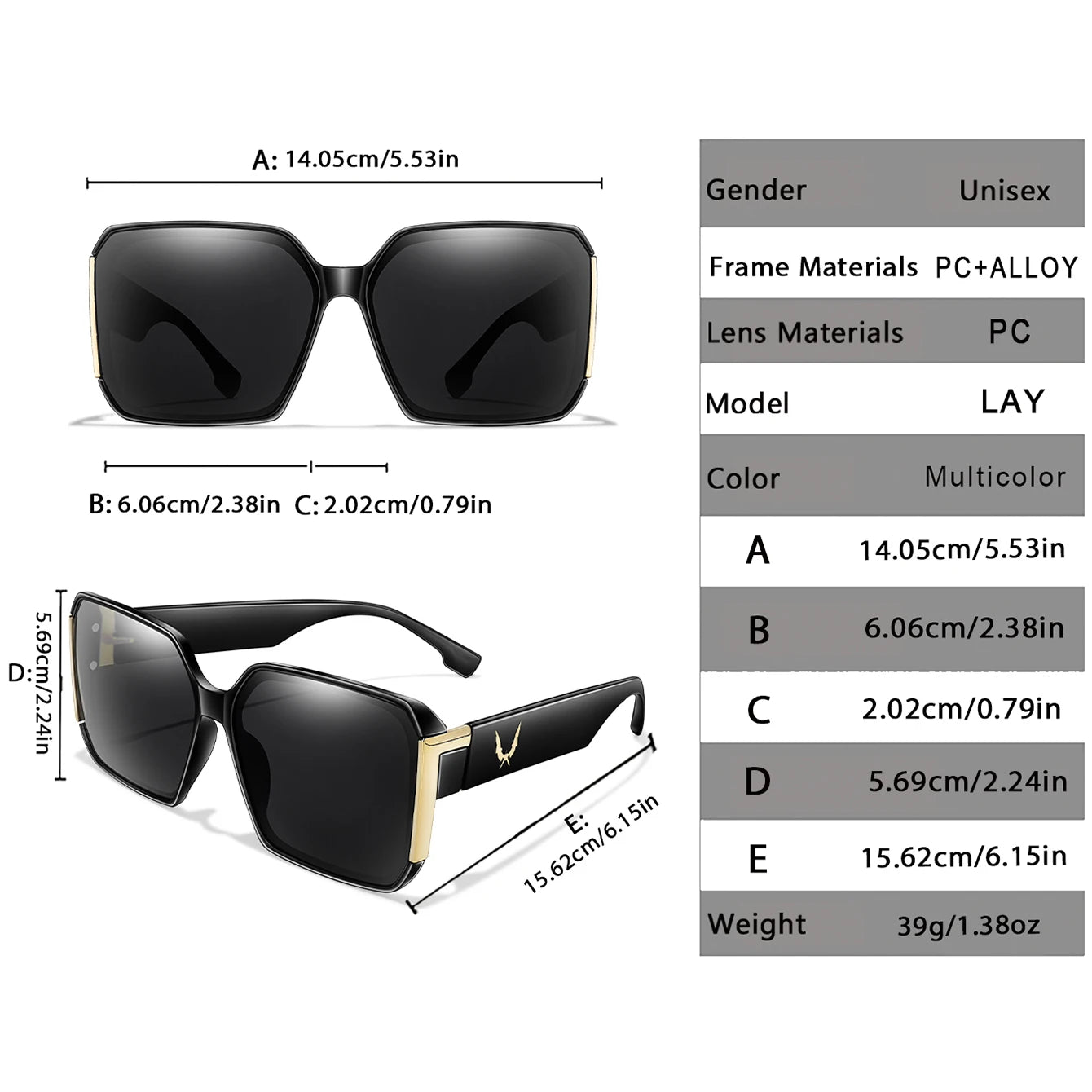 Elegant 2 Packs Unisex Square Sunglasses With UV Protection