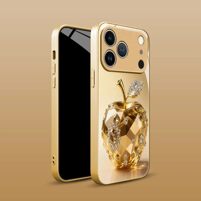 Jewel Apple Gold Metallic Tempered Glass iPhone Case