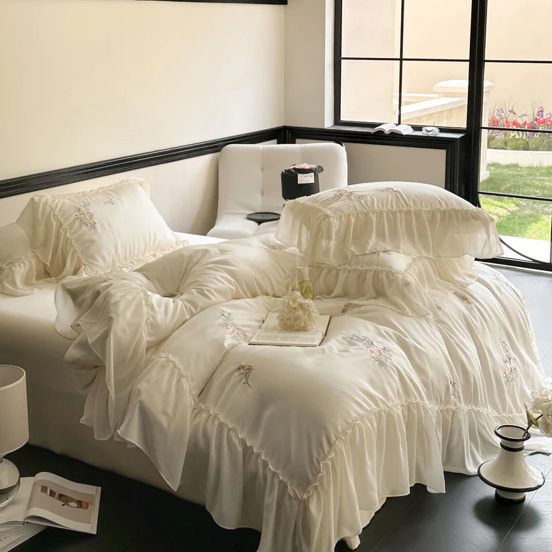 Elegant Chiffon Ruffle  Princess Bedding Set