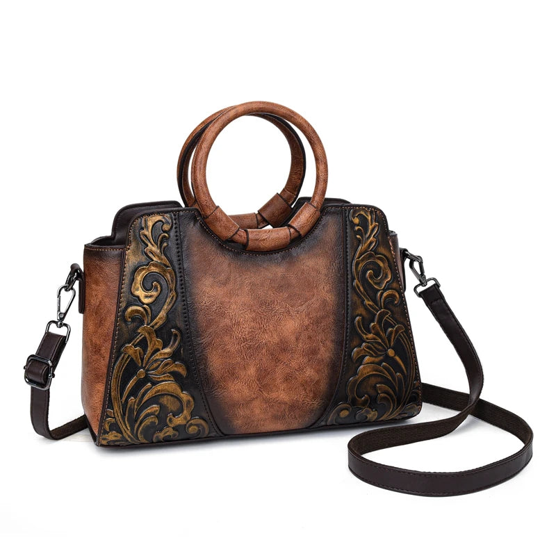 Vintage Embossed PU Leather Women's Shoulder Bag