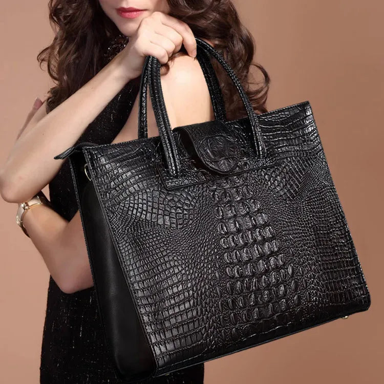 Large Crocodile Pattern Genuine Leather Shoulder Bag