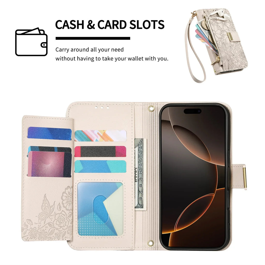 Leather Zipper Wallet Crossbody iPhone Case