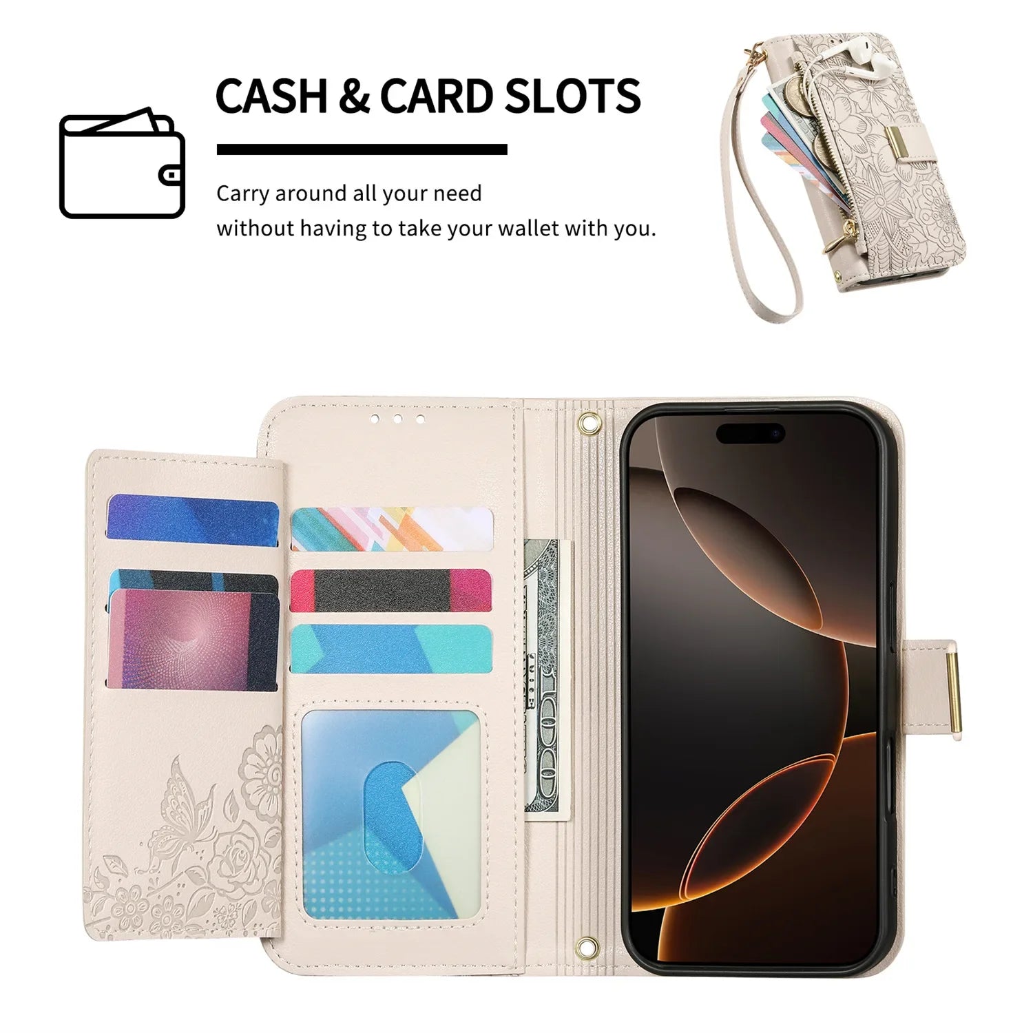 Leather Zipper Wallet Crossbody iPhone Case