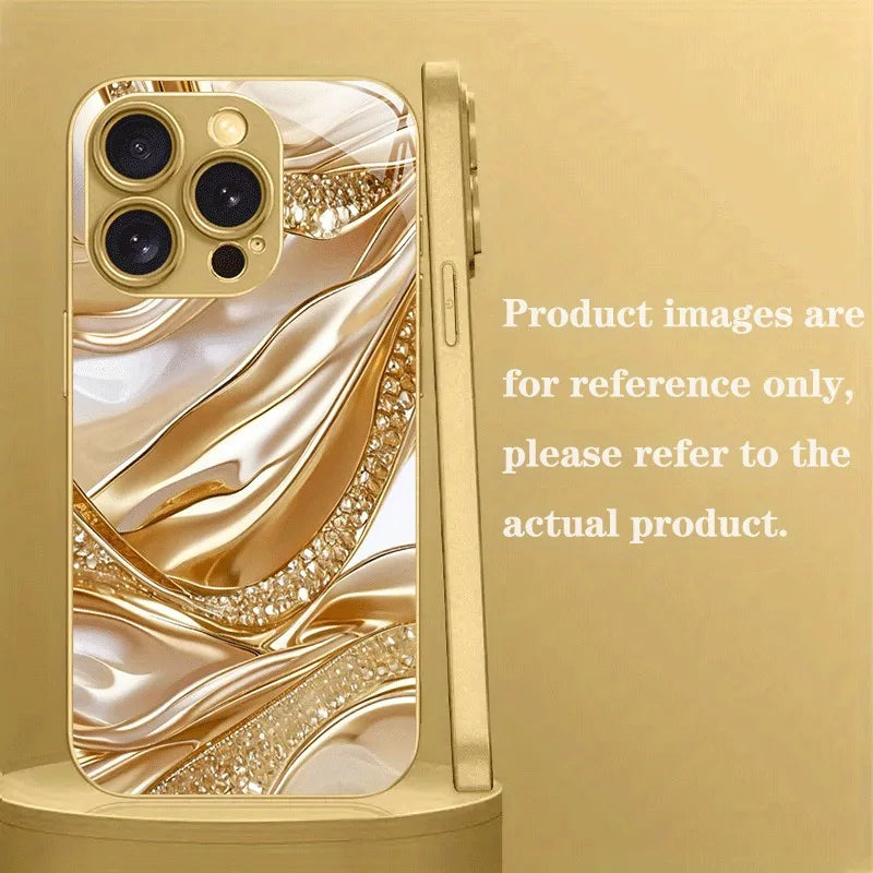 Gold Diamond Flow Silk Pattern Phone Case For iPhone