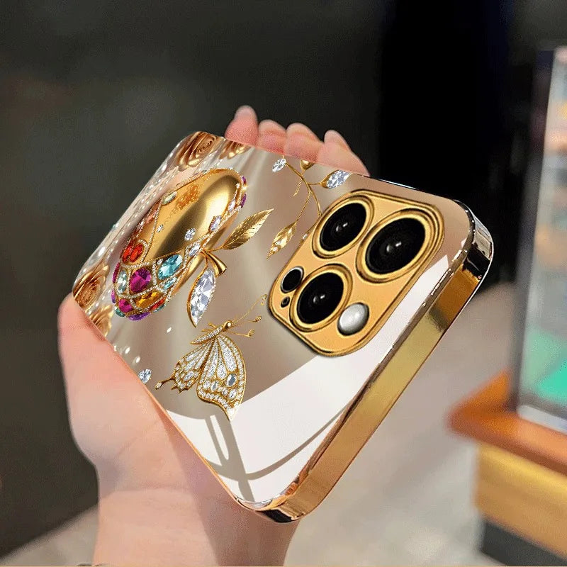Golden Apple Logo Metallic Paint Glass iPhone Case