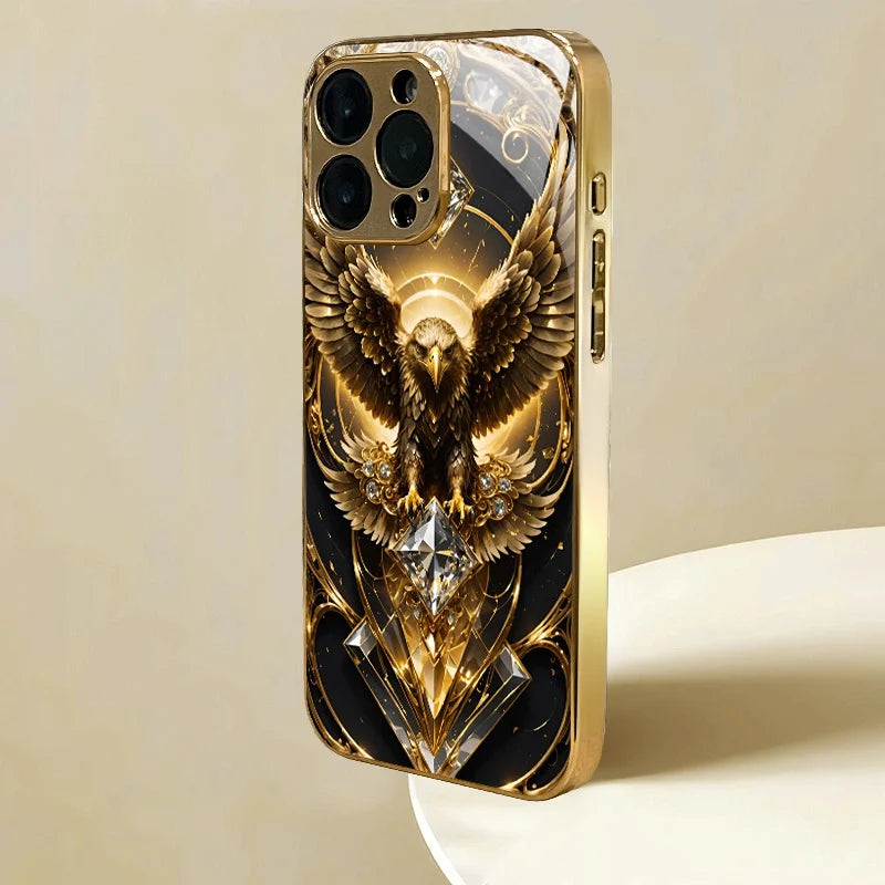 Eagle Gold Electroplated Glass TPU Phone Case For iPhone