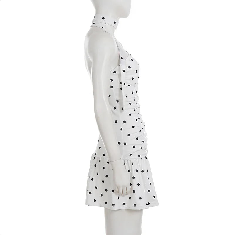 Polka Dot One Shoulder Ruched Waist Bodycon Mini Dress