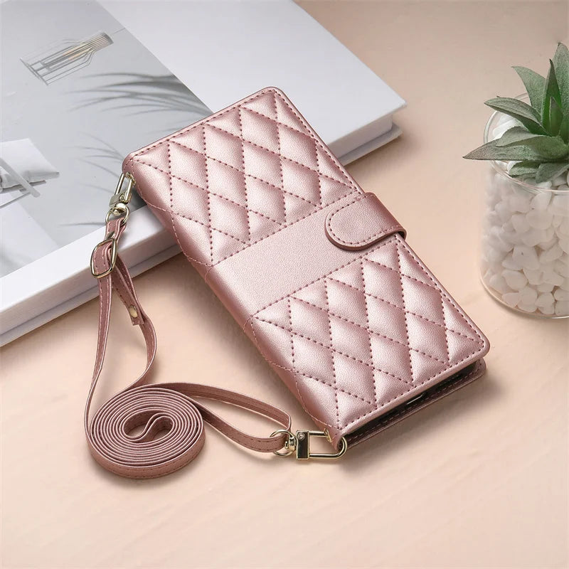 Crossbody Leather Phone Case for Samsung Galaxy – Lanyard Card Wallet Cover