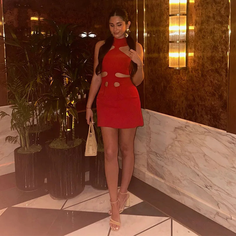 Women’s Halter Mini Dress Sleeveless Cut Out