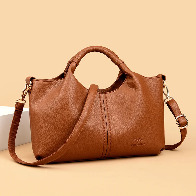 Leather Diagonal Crossbody Tote Bag