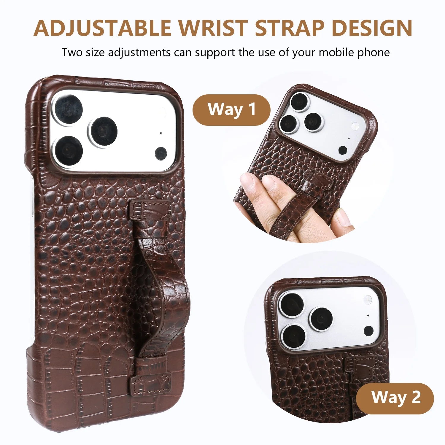 Genuine Leather Case with Wrist Strap & Kickstand for iPhone
