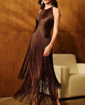 Women 2026 Spring Summer Solid Color Halter Tassel Long Dress