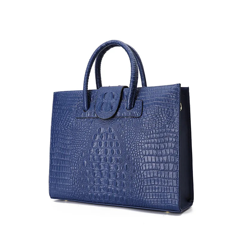 Large Crocodile Pattern Genuine Leather Shoulder Bag