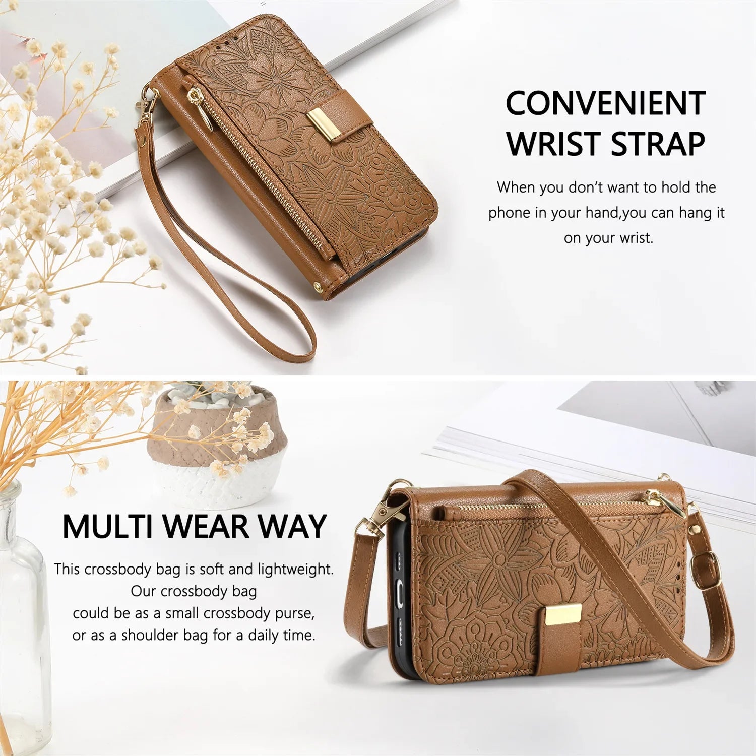 Leather Zipper Wallet Crossbody iPhone Case