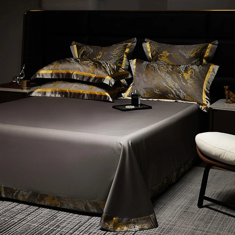Luxury Black Gold Satin Jacquard Bedding Set 1000TC Cotton