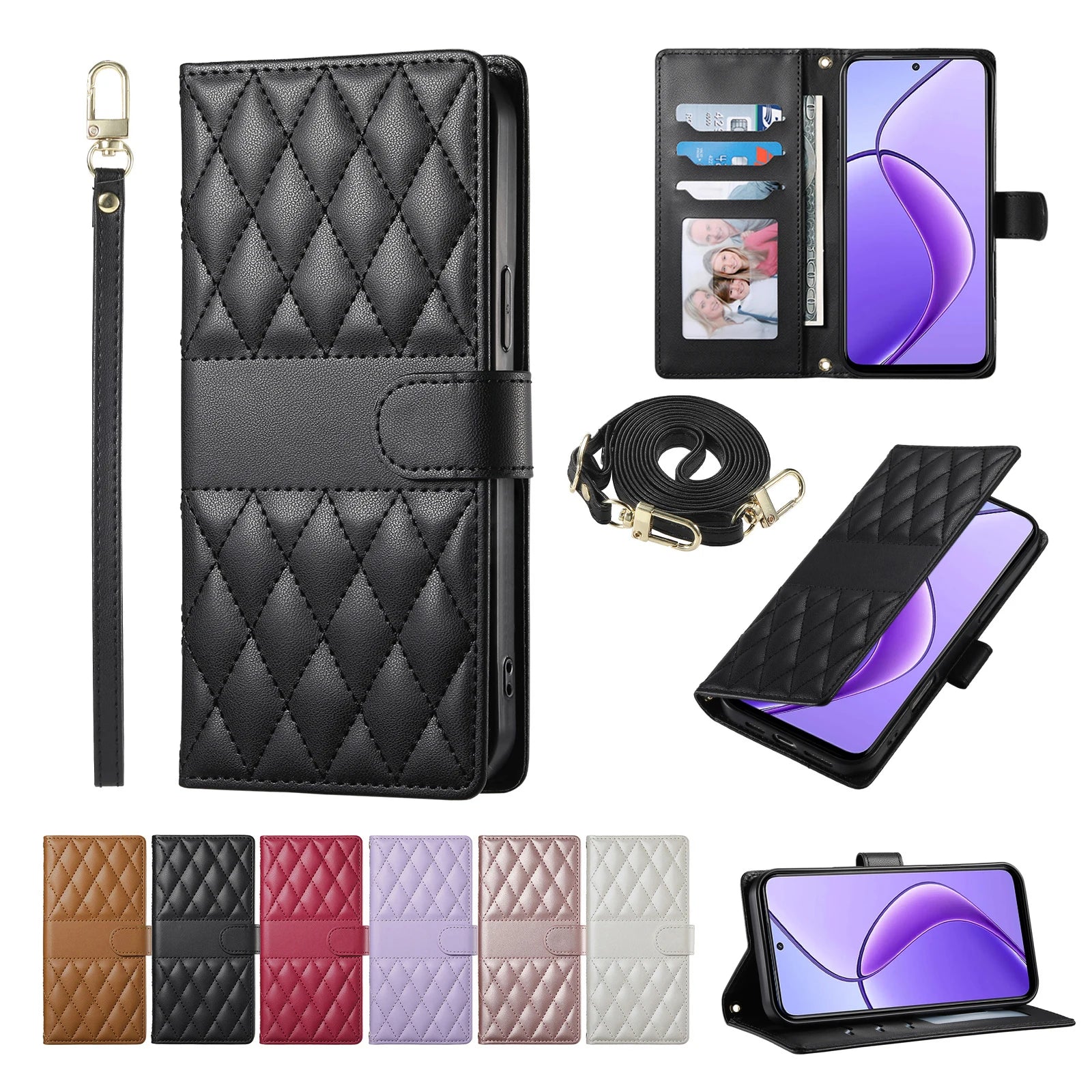 Crossbody Leather Phone Case for Samsung Galaxy – Lanyard Card Wallet Cover
