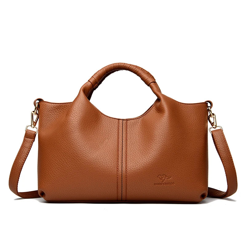 Leather Diagonal Crossbody Tote Bag