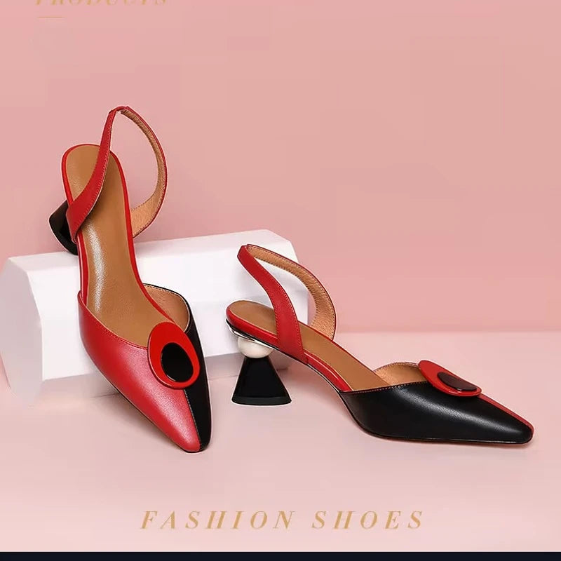 Multi Color Black Pu Leather Slip on Square Heel Pumps