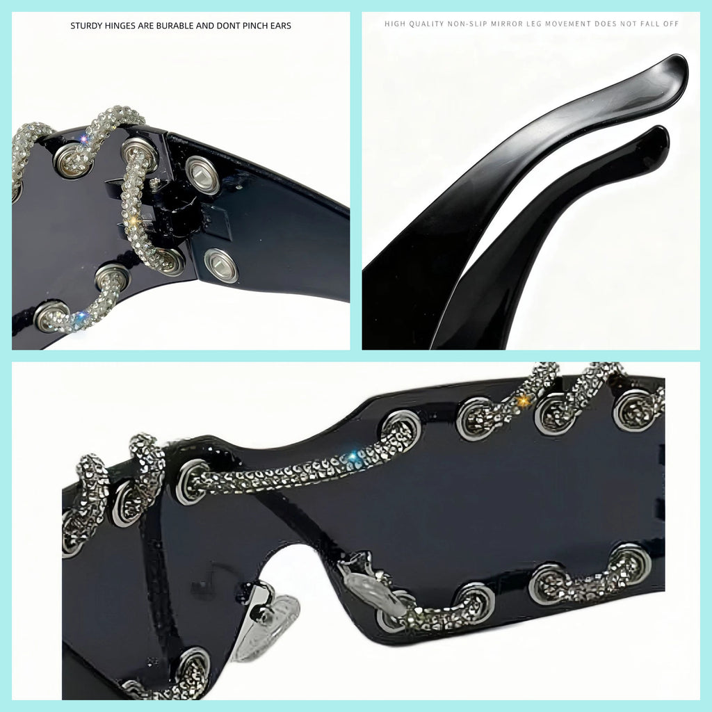 Frameless Crystal Chain One-Piece Sunglasses