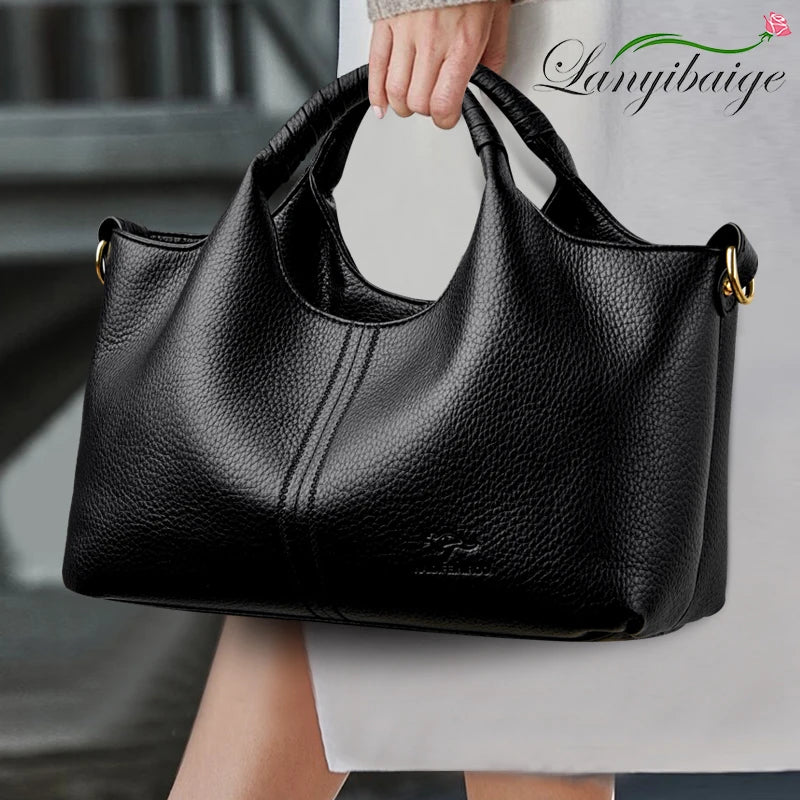 Leather Diagonal Crossbody Tote Bag