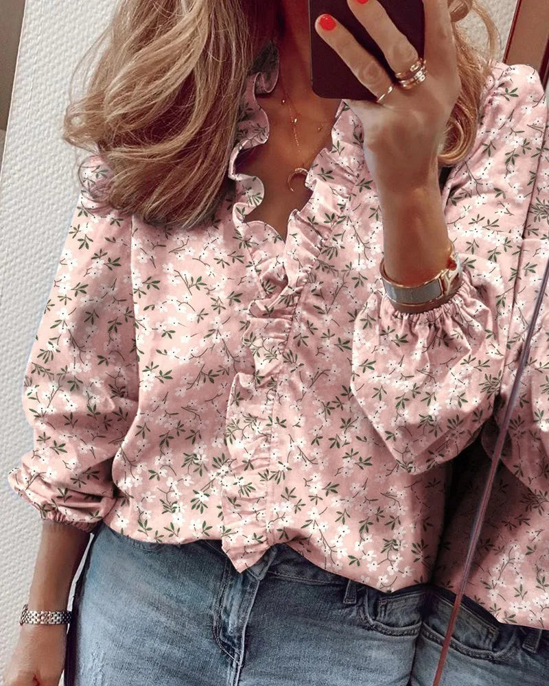 Elegant Long Sleeved Ruffled Shirt Women's Shirt