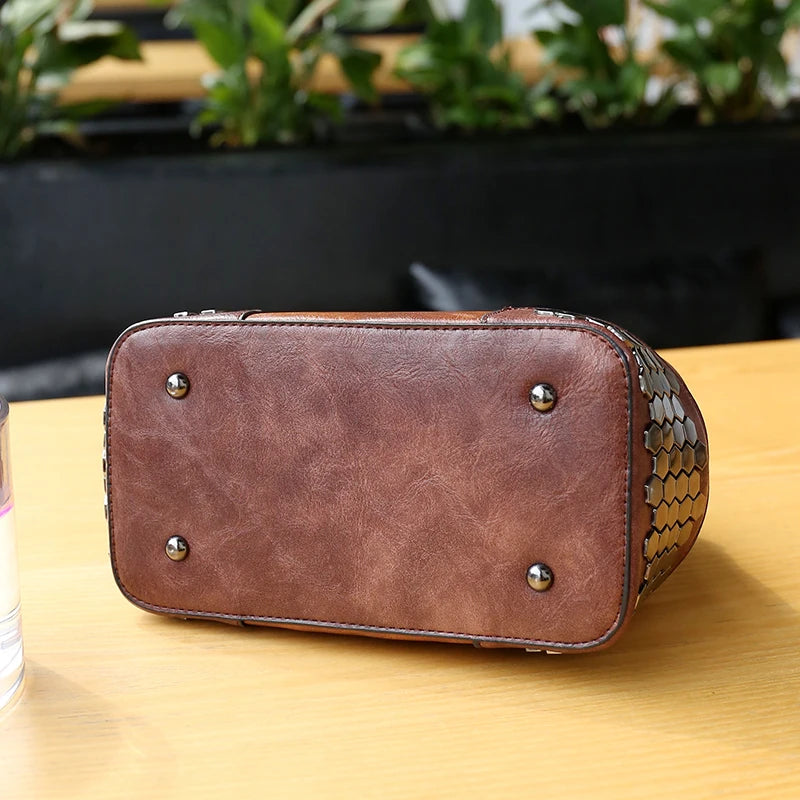 Rivet Leather Shoulder Handbag