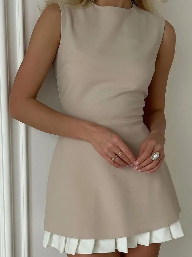 Women’s Elegant Pleated Slim Sleeveless Short Dress