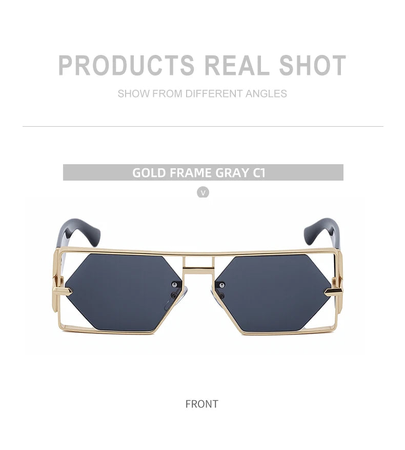 Steampunk Rectangle Metal Frame Sunglasses UV400 