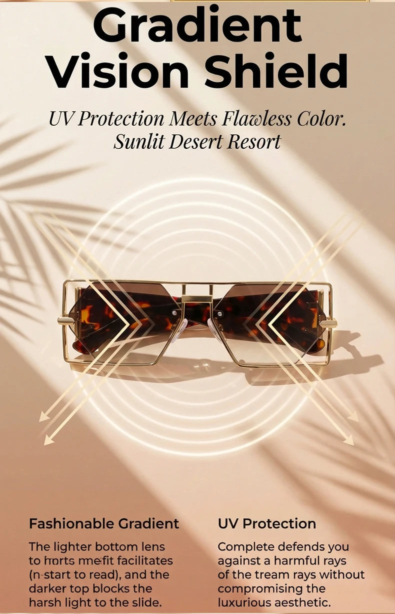 Steampunk Rectangle Metal Frame Sunglasses UV400 