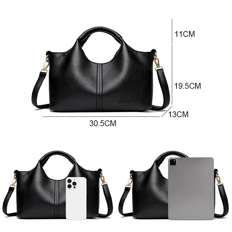 Leather Diagonal Crossbody Tote Bag