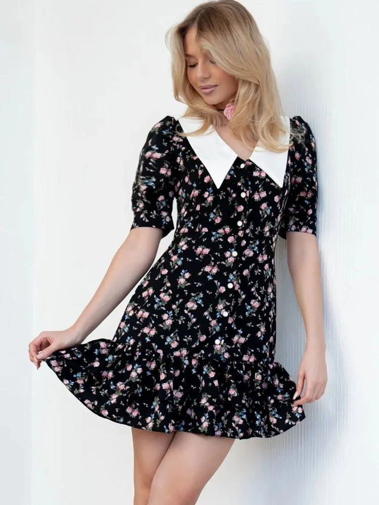 Women’s Floral Mini Dress Short Sleeve Lapel Style