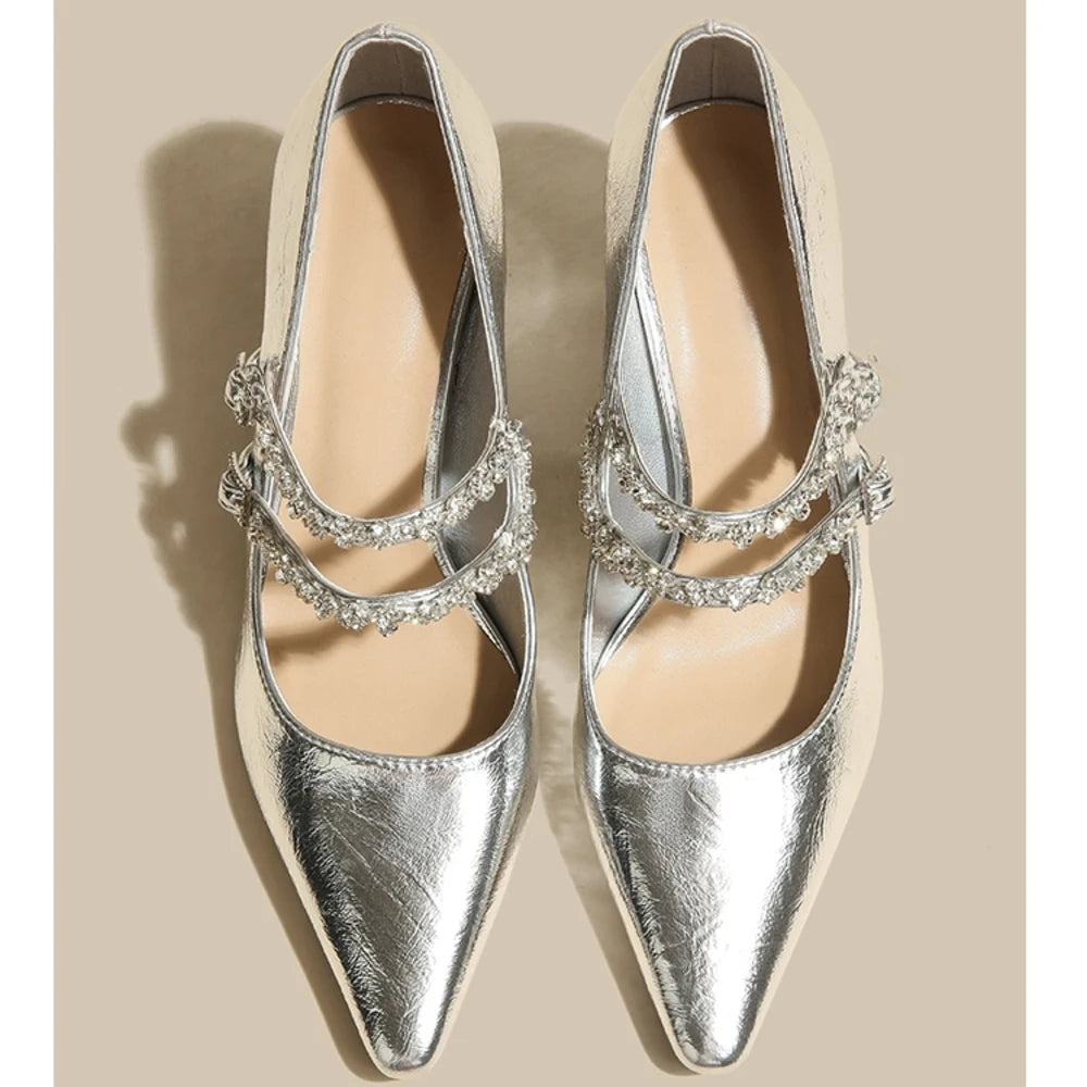 Women’s Rhinestone Double Buckle Pointed Toe High Heel Pumps