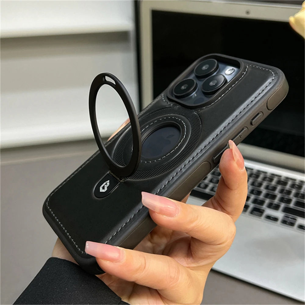 MagSafe PU Leather Ring Stand Case for iPhone