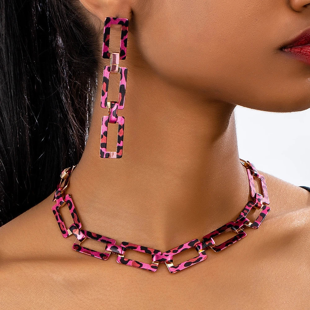 3PCS Stainless Steel Geometric Necklace/Earrings/Bracelet Set