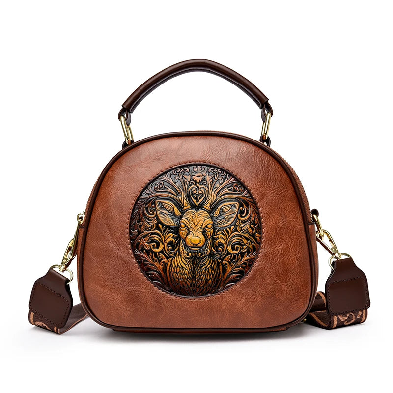 Vintage Embossed Round Shoulder Bag