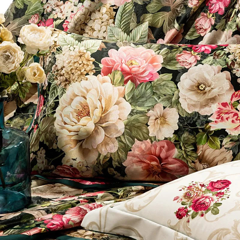  Vintage Chic Blooming Flowers Jacquard Bedding Set