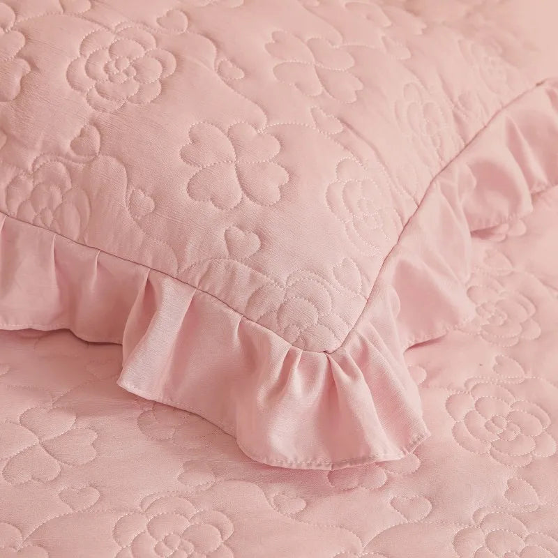 Floral Embossed White Lace Coverlet Bedspread with 2 Pcs Pillow Shams