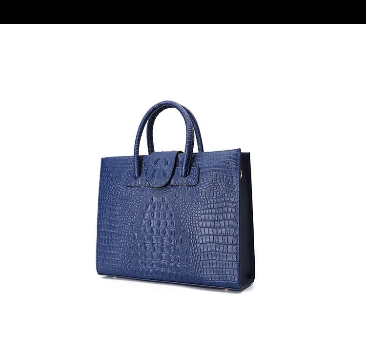 Large Crocodile Pattern Genuine Leather Shoulder Bag